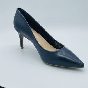 Alfani Womens Jeules Leather Pointed Toe Pumps Navy